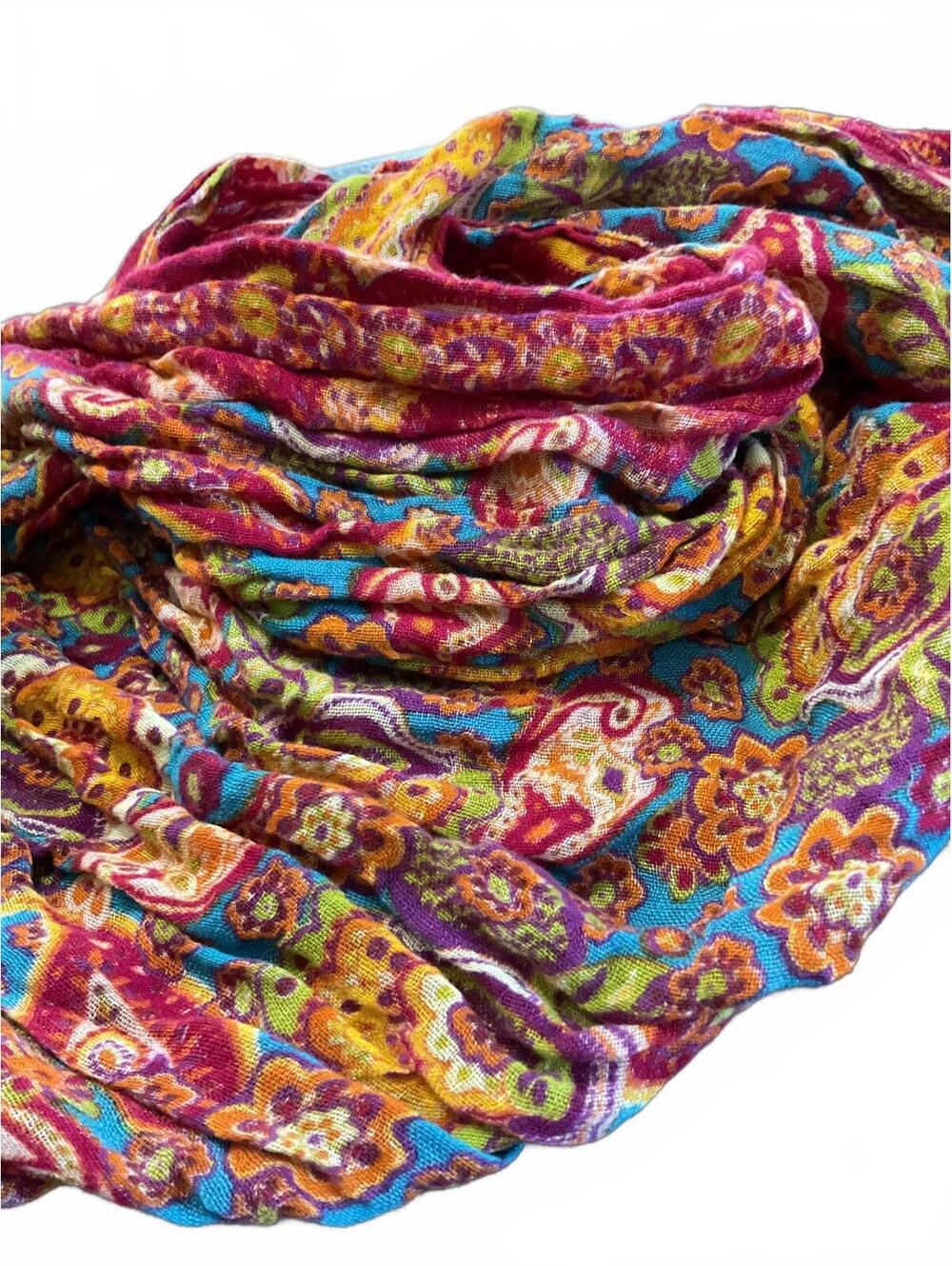 Colorful Floral Linen-Blend Scarf by Tiara